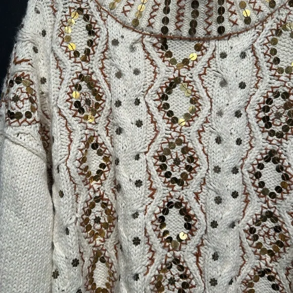 Free People Guilded Cream and Gold Embroidered Sweater - Picture 3 of 7